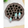 Boucles d'Oreilles Ethniques Boho Turquoises pour Femme Collier Vintage Plaqué Argent Fleur