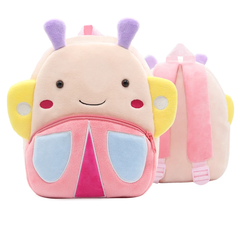Sac à dos d'école pour filles, mignon papillon rose, sac à dos en peluche pour enfants, sac d'école maternelle