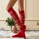 Chaussettes hautes de Noël pour femmes bas tricotés imprimé flocon de neige au-dessus du genou