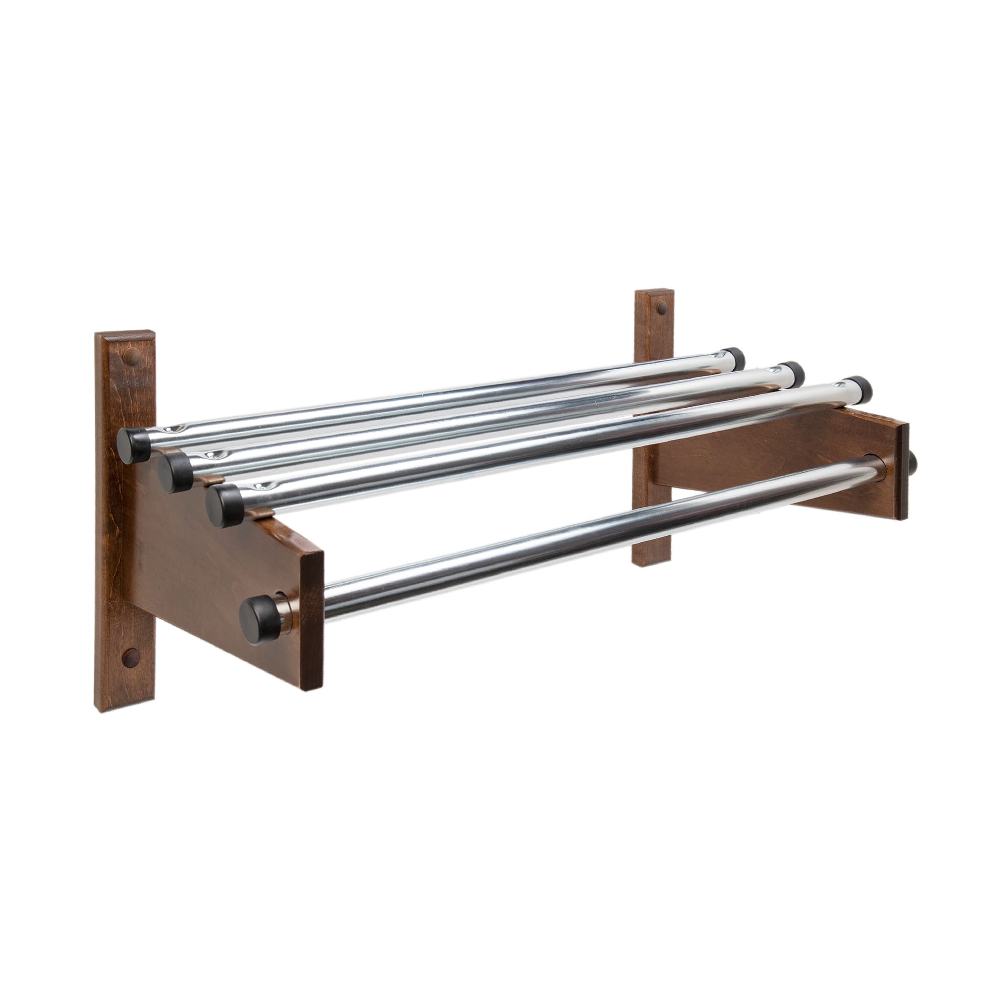 CSL TDE-36 D 36" Wall Mount Commercial Coat Rack w/ 1" Zinc Plated Rod & Dark Oak Hardwood Brackets, Brown
