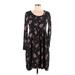 24seven Comfort Apparel Casual Dress Scoop Neck Long sleeves: Black Floral Dresses - Women's Size Large