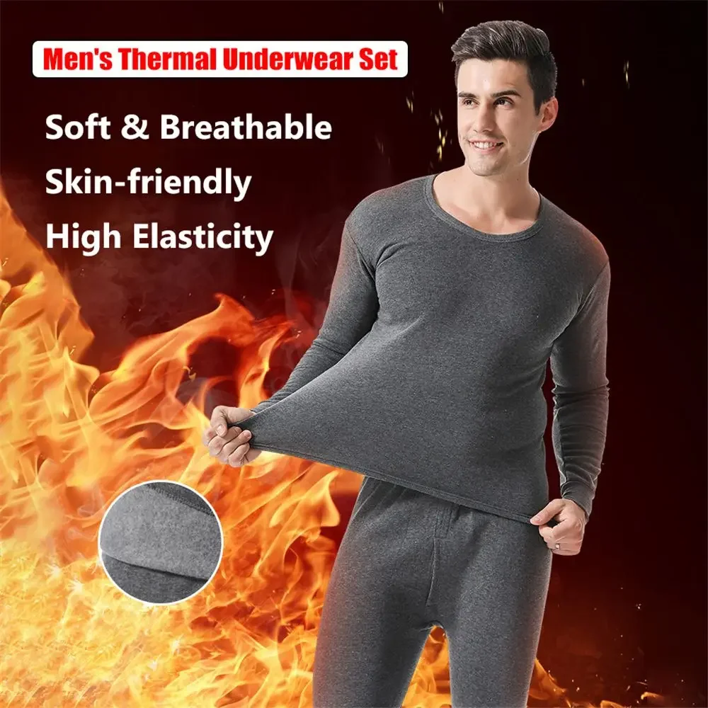 Winter Männer Thermo Unterwäsche Set weiche Baumwolle Fleece gefüttert warme Paneele lange Unterhosen oben & unten Set Thermo Kleidung Pyjama Image