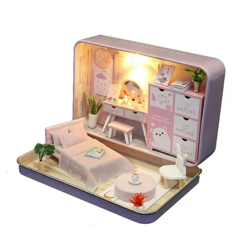 Box Theater Mini Puppenhaus vorgefertigte Miniatur DIY Puppenhaus Kit Möbel Fall Spielzeug für