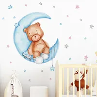 Schlafender Bär Mond Wanda uf kleber bunte Sterne für Wohnzimmer Baby Kinderzimmer Kinderzimmer