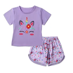 Neue Nachtwäsche Einhorn Baumwolle Pyjama für Mädchen Hosen Kurzarm Tops passt Sommer Tier Fuchs