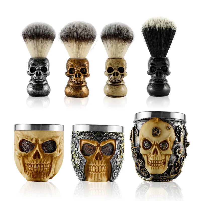 Spazzola da barba per barbiere Spazzola per la pulizia della barba da uomo Ciotola per sapone schiumogeno Strumenti per la rasatura del salone Ciotola da barba Spazzola per capelli Set di spazzole per