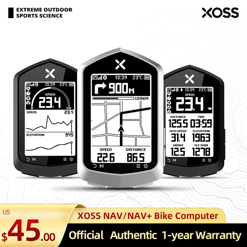 XOSS NAV Plus Fahrradcomputer, kabellos, Radfahren, GPS, Tachometer, Kartennavigation, wasserdicht, Bluetooth, ANT+, Trittfrequenzgeschwindigkeit Image