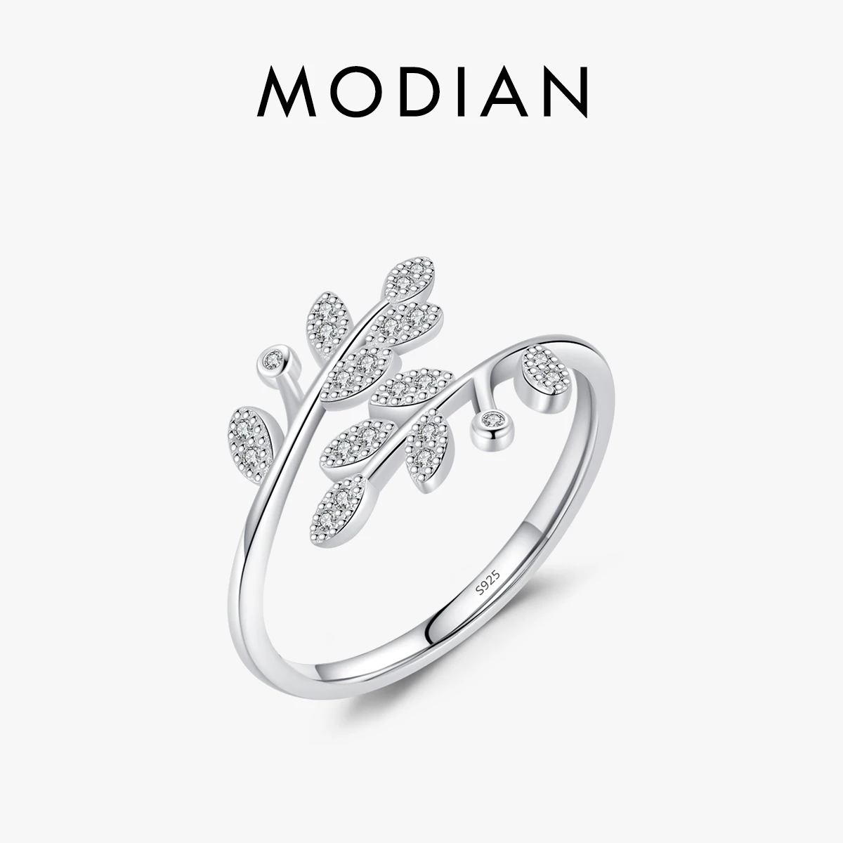 MODIAN Verstellbare Ringe aus 925er-Sterlingsilber mit Baumblatt-Finger, funkelnde Pavé-Fassung, CZ-Ring für Frauen und Mädchen, edler Schmuck, Geschenk