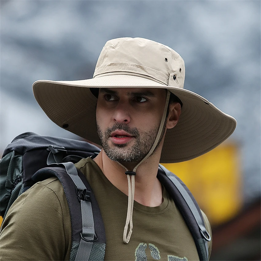 2023 neue Mode Sommer Eimer Hut Cowboy Männer Outdoor Angeln Wandern Strand Hüte Mesh atmungsaktive Anti-UV-Sonnen kappe große breite Krempe Image
