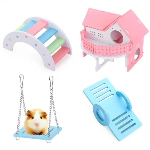 1 Stück Hamster Spielzeug Set enthalten Holz Hamster Haus Regenbogen brücke Hamster Wippe