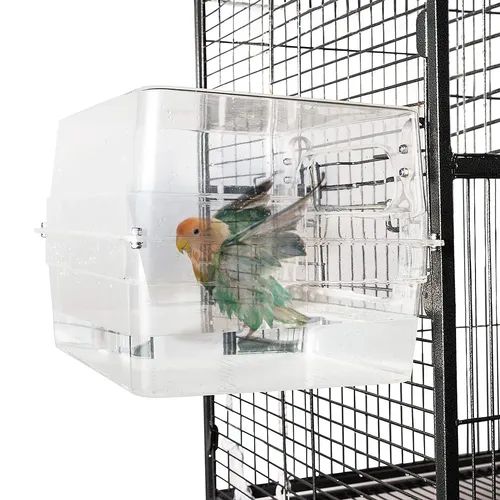 Vogelbad, Dusche, Badewannenbox, groß, zum Aufhängen, durchsichtig, transparent, Würfel für Papageienkäfig, Zubehör, Schüssel