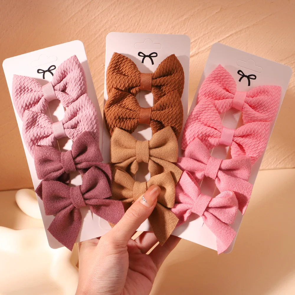 4 teile/satz Neugeborenen Nylon solide Bowknot Haars pangen für Kinder handgemachte Schleifen Haarnadel Säugling Haars pangen Kopf bedeckung Baby Haarschmuck Image