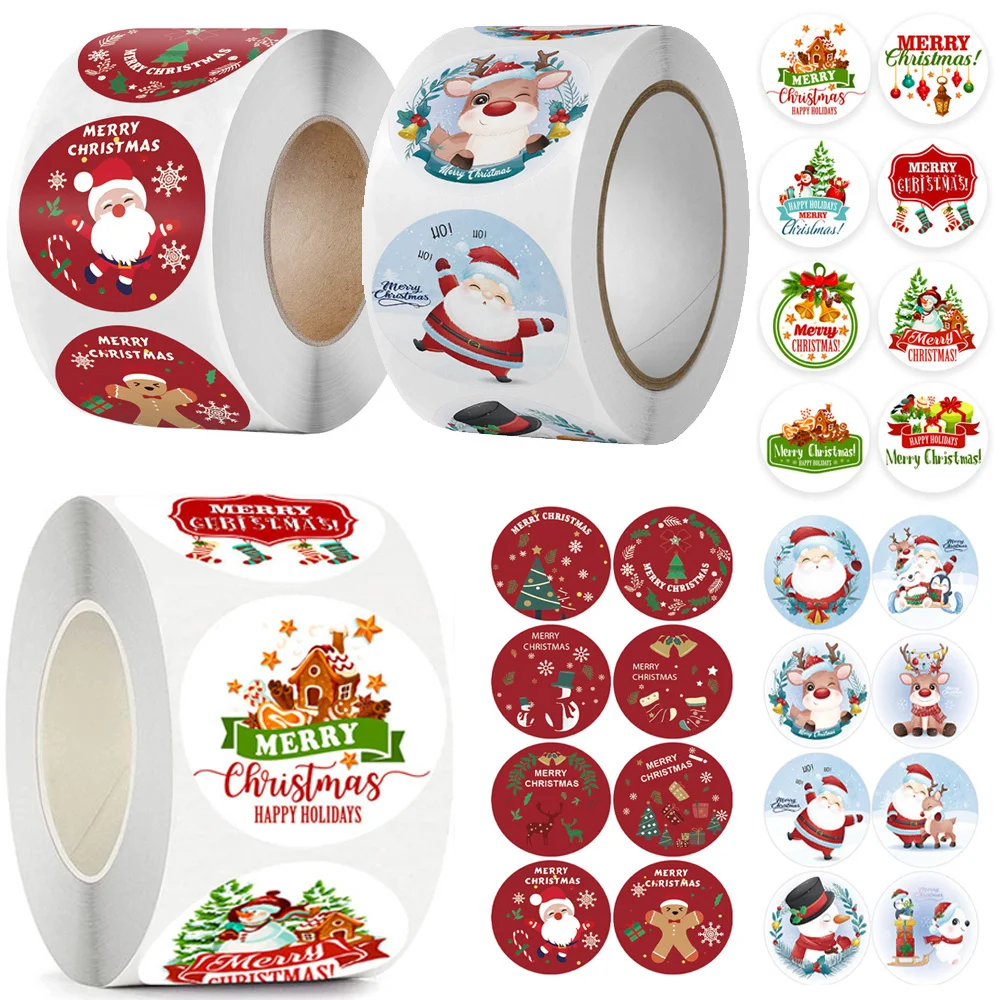 Gerollter Weihnachtsaufkleber für Weihnachtsgeschenk, Siegelaufkleber, Klebeetikett aus Rindsleder, Weihnachtsferien, fröhliches Dekorationsetikett Image