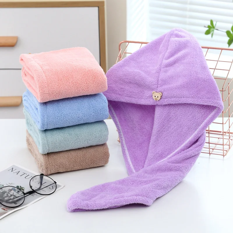 Frauen Langes Haar Schnelltrocknendes Haar Handtuch Weiche Mikrofaser Handtücher Duschhaube Handtuch Bad Hüte für Frauen Trockenes Haar Kappe Dame Turban Kopf Image