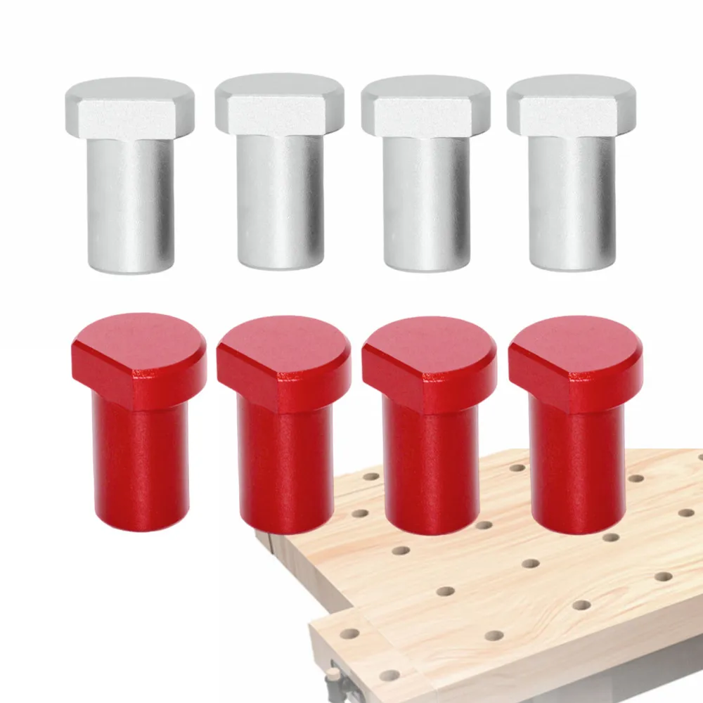 4 Stück Werkbank-Peg-Bremshunde, Holzbearbeitungs-Bankklemme, 19/20 mm Stopper aus Aluminiumlegierung, Werkstatt-Tischbegrenzungsblock-Werkzeuge Image