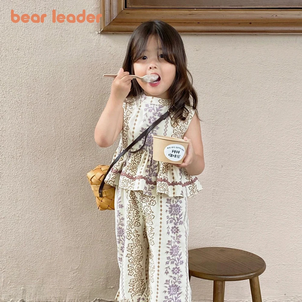 Bären führer koreanische Kinder kleidung Sommer Mädchen Anzug Mädchen Weste Hosen zweiteilige Kinder Meer Urlaub Anzug exotisch Image