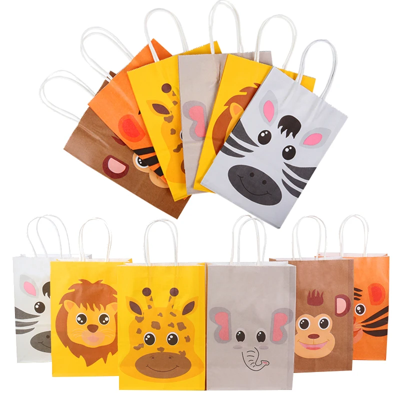 6Pcs Dschungel Safari Tiere Papier Geschenk Taschen Dschungel Thema Geburtstag Party Decor Süßigkeiten Cookies Verpackung Box Kinder Baby Dusche liefert Image