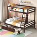 Twin Over Full Bunk Bed with Whiteboard, Wood Bedframe with 3 Hooks and 2 Drawers for Kids/Teens/Bedroom, No Box Spring Required
