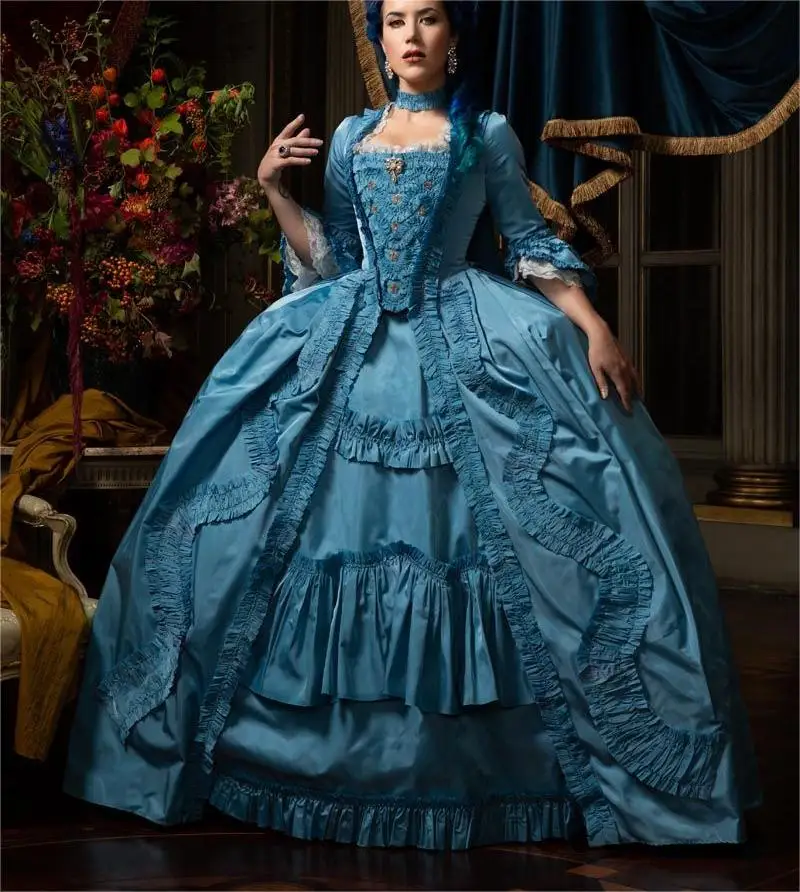 Costume da moda rococò anni '1770 Abito da regina reale francese Maria Antonietta Abito da ballo cosplay Abito gotico rococò di corte di lusso