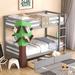 Space-Saving Twin-Over-Twin Bunk Bed with Tree Motif, 2 Drawers, White/Gray Finish