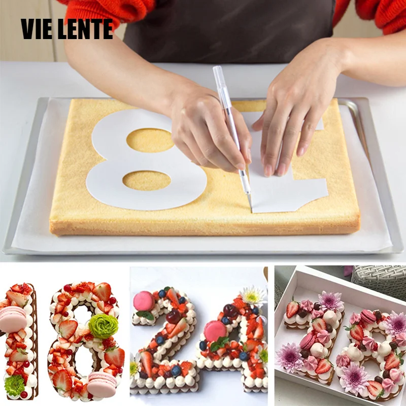 0-8 numeri Set di stampi per torte strumenti per decorare torte Confeitaria Maker fai da te torta di compleanno pasticceria e accessori da forno 4/6/8/10 pollici