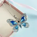 Collane con ciondolo a farfalla con strass di cristallo color argento moda per le donne Collana lunga con animali a catena lunga Regalo per feste di gioielli