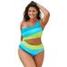 Plus Size Women's One Shoulder Color Block Cutout One Piece Swimsuit by Swimsuits For All in Bright Sparkle (Size 16)