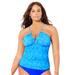 Plus Size Women's BOLD High Neck Shirred Halter Tankini Top by Swimsuits For All in Royal Abstract (Size 16)