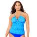 Plus Size Women's BOLD High Neck Shirred Halter Tankini Top by Swimsuits For All in Royal Abstract (Size 12)