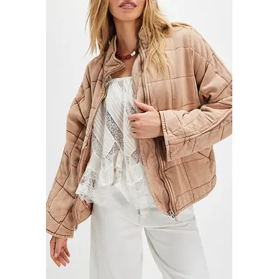 Dolman Quilted Knit Jacket at Free People in Champagne Diamonds, Size: Small