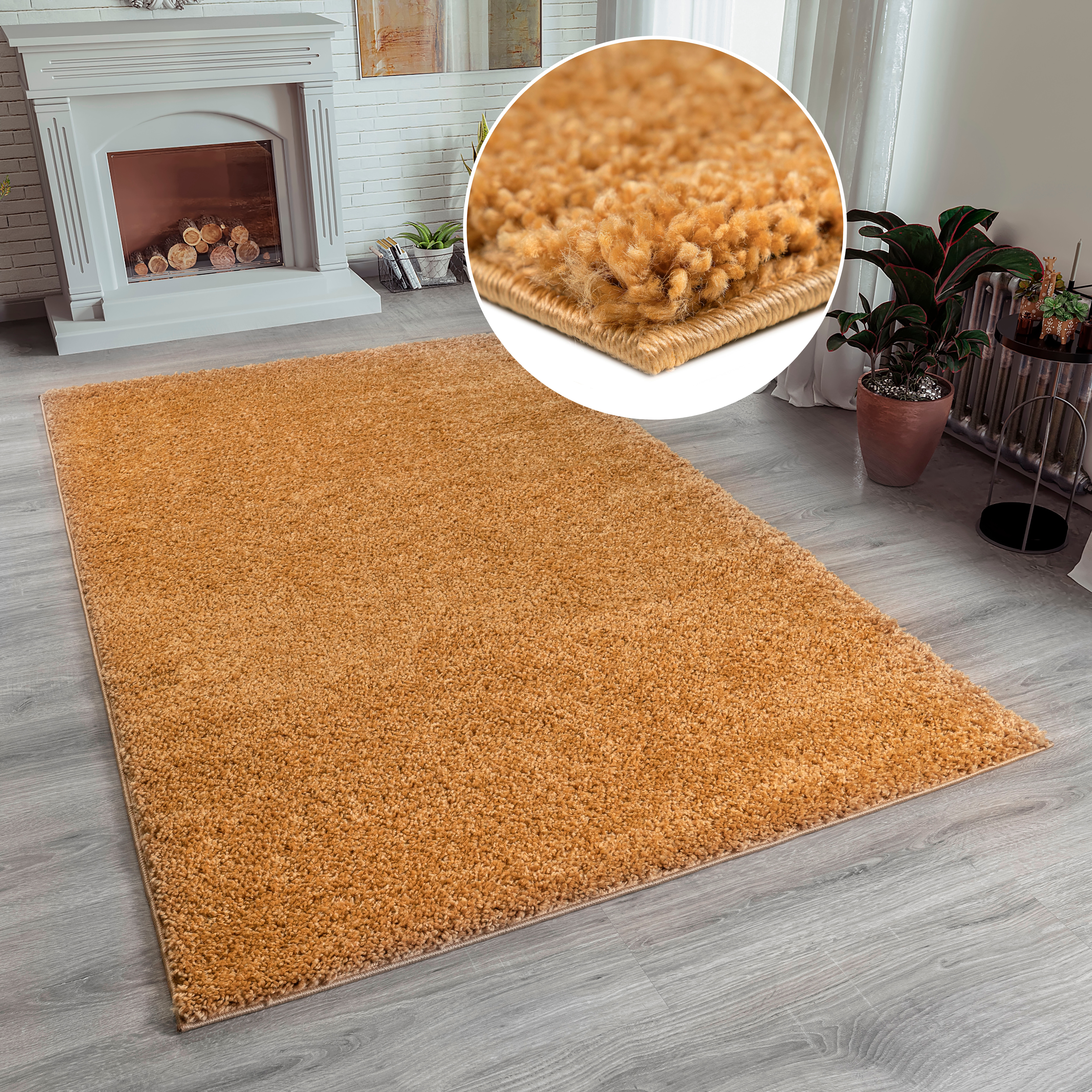 Hochflor-Teppich MY HOME "Shaggy 30" Gr. 5, gelb (ockergelb), B:200cm H:30mm L:200cm, Kunstfaser, Teppiche, Teppich, Uni Farben, besonders weich und kuschelig, Kundenliebling Image