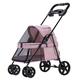 Pet Stroller for Cats with Cup Holder, Dog Strollers for Small Dogs Clearance Premium Dog Pram Stroller Buggy with Rain Cover, Breathable Dog Prams Pushchairs Pet Gear (Color : Pink)