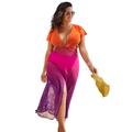 Plus Size Women's Twist Front Mesh Cut-Out Cover Up Dress by Swimsuits For All in Pink Orange Ombre (Size 22/24)