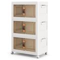 COSTWAY Folding Shoe Storage Cabinet, 3/4/5 Tier Stackable Storage Box with Lockable Wheels, Lids & Doors, Freestanding Storage Bin for Living Room Bedroom (49 x 31 x 86 cm, 3 Tiers)
