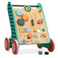 Tiny Stars Wooden Baby Walker with Wheels - Walk Around Baby Activity Center Analog Clock, Flip Blocks, Shape Sorter & More - Easy to Push Sit to Stand Learning Walker & Baby Push Toy for Girls & Boys