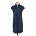 Anne Klein Casual Dress - Shift Collared Short sleeves: Blue Print Dresses - Women's Size 4