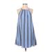 Blue Rain Casual Dress - A-Line: Blue Stripes Dresses - Women's Size Small