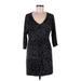 Soma Casual Dress - Mini V Neck 3/4 sleeves: Black Dresses - Women's Size Medium