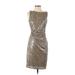 David Meister Cocktail Dress - Sheath Crew Neck Sleeveless: Tan Print Dresses - Women's Size 2