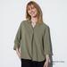 Women's Rayon Skipper Collar 3/4 Sleeve Blouse | Olive | Large | UNIQLO US