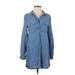 Walter Baker Casual Dress - Shirtdress Collared Long sleeves: Blue Solid Dresses - Women's Size X-Small