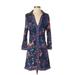 BCBGMAXAZRIA Casual Dress - DropWaist V Neck 3/4 sleeves: Navy Blue Floral Dresses - Women's Size X-Small