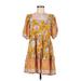 B.O.G Collective Casual Dress - A-Line Square 3/4 sleeves: Yellow Print Dresses - Women's Size Medium