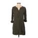 Express Outlet Casual Dress - Shirtdress V Neck 3/4 sleeves: Green Print Dresses - Women's Size X-Small