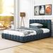 Red Barrel Studio® Queen Platform Bed w/ Headboard & Slats Wood & /Upholstered/Linen in Blue | 37 H x 64 W x 85 D in | Wayfair