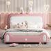 Trinx Upholstered Rabbit-Shape Princess Bed Upholstered, Leather in Black/Pink/White | 50.9 H x 55.9 W x 79.9 D in | Wayfair