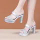 Taglia piccola 32-43 elegante Bling Silver Block tacchi alti scarpe da sposa Summer Slides Platform