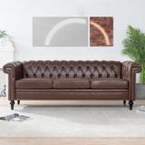 Dark Brown Futon Sofa Bed, Fabric, Solid Wood Leg, 2 Pockets