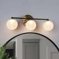 Icey Modern 2/3-Light Black Gold LED Bathroom Vanity Light Globe Glass Wall Sconce 17 3-Light