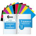 Rosmonde Spiral Notebooks 12 Pack 1 Subject Notebook Wide Ruled 70 Sheets 8 x 10-1/2 3 Hole Punched School Supplies Bulk Single Subject Spiral Notebook Bulk Assorted Colors Pack of Notebooks